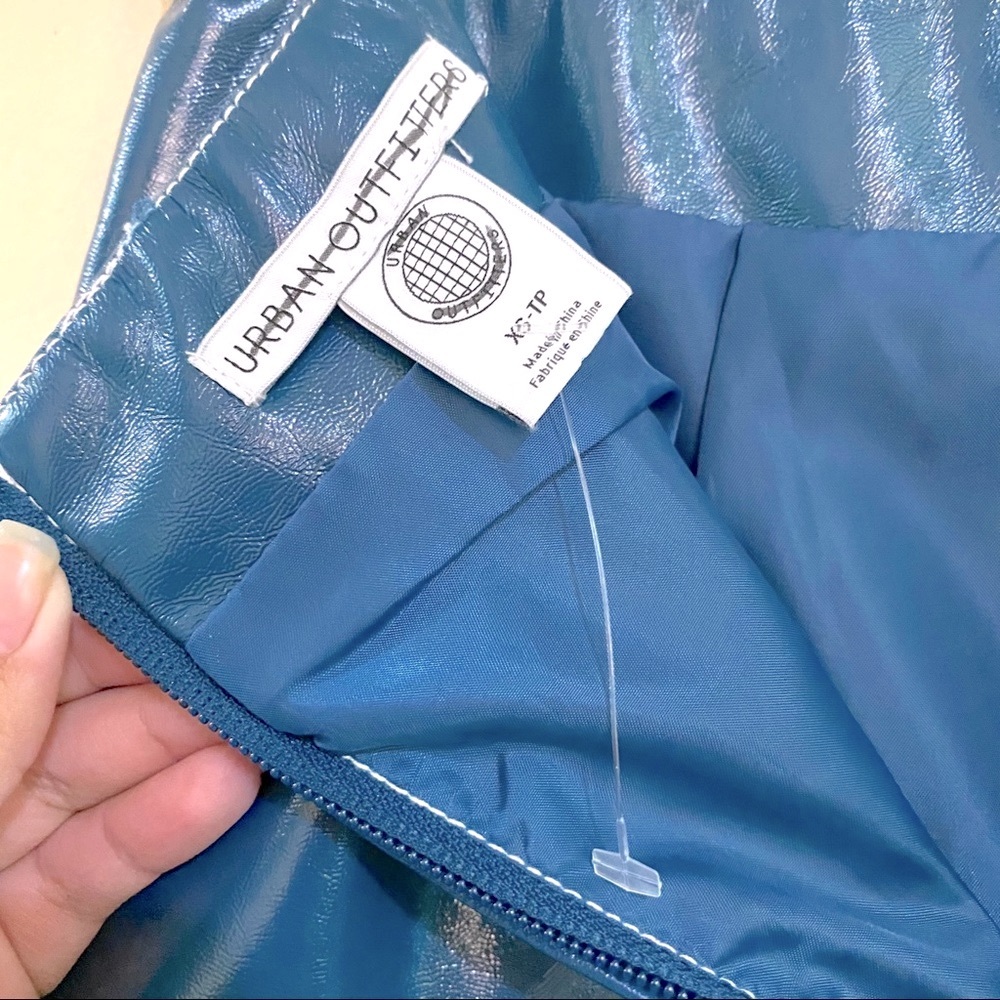 NWOT UO Teal Luna Patent Stitch Mini Skirt - Picture 6 of 9